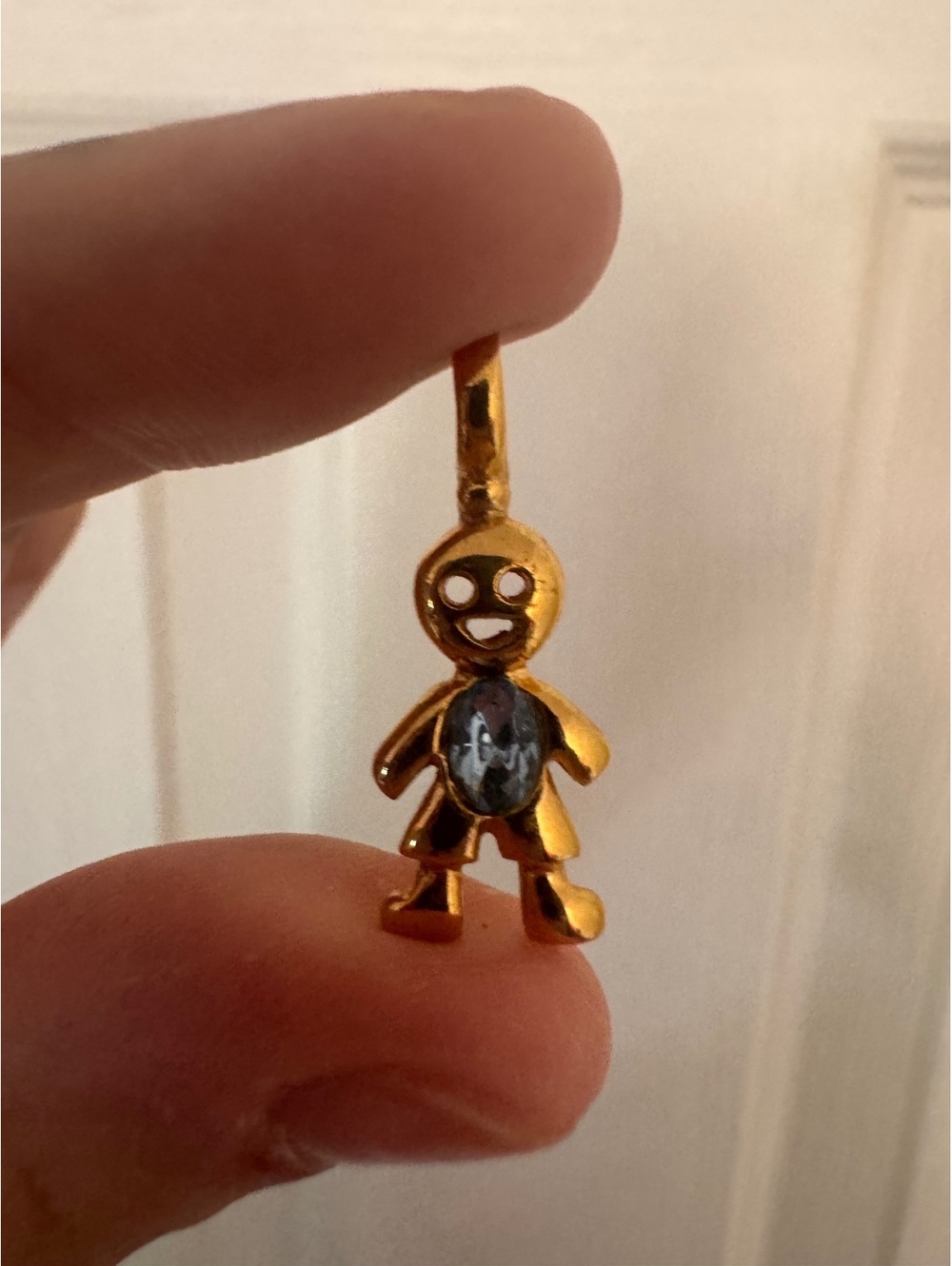 Vintage Gold Tone Boy Charm Pendant with December Birth Stone